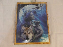 Handmade Owl Wolves Moonlite Women Hanging Picture North Pole Colorado 31628 - £11.96 GBP
