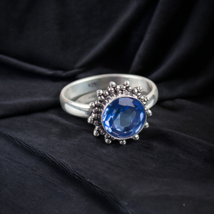Lab Created Tanzanite Gemstone 925 Silver Ring Handmade Jewelry Ring - £8.81 GBP