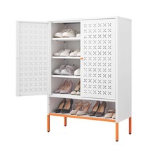 White Metal Grid Double Door Shoe Cabinet with Adjustable Moisture-Proof - $2,659.36 MXN