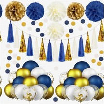 Navy Gold Celebration Kit: 74-Piece Graduation Party Decor with Tissue Pom Poms, - £40.82 GBP