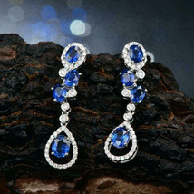 Dangle Drop Engagement Wedding Earrings 3.10Ct CZ Sapphire 14K White Gold Plated - £114.60 GBP