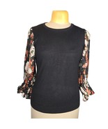 Adrianna Papell Womens Medium Sweater Sheer Floral Sleeves Mixed Media C... - $23.47 CAD