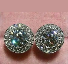 4Ct Simulé Diamant Halo Boucles D&#39;Oreilles 14k Plaqué or Blanc - £93.63 GBP