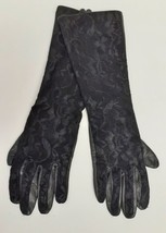 Jessica Simpson Lace Leather Opera Gloves Long Lined Black Women&#39;s M - £27.04 GBP