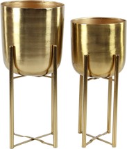 Cosmoliving By Cosmopolitan Metal Round Planter With Removable Stand, Set, Gold - £58.52 GBP