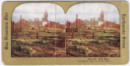 Stereo View Card Stereograph San Francisco Fire City Hall 1906 - £6.10 GBP