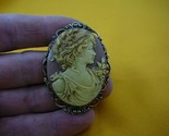 (CL14-11) NOBLE Lady with flowers mauve white CAMEO Pin Pendant brooch n... - $34.58
