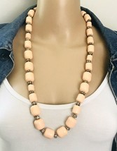 J Crew Peach Barrel Bead Rhinestone Necklace - £20.39 GBP