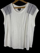 Bobeau XL Light Slub Knit Sweater Shirt Top Cap Sleeve White Embroidered Womens - £29.27 GBP