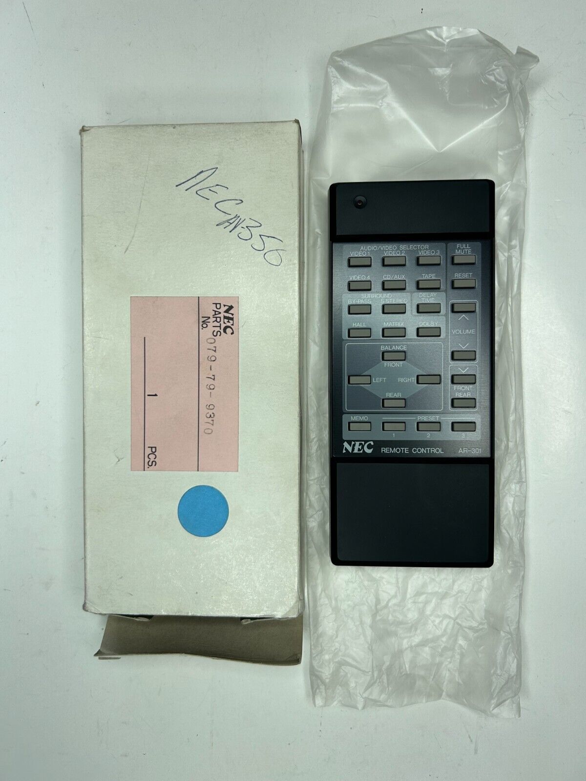 NEC AR-301 Remote Control, Black OEM NOS for AV Stereo Receivers AV-300, AV-300E  			