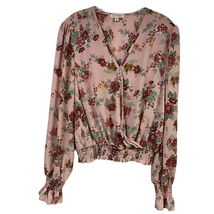 Ultra Flirt Womens Pink Floral Long-Sleeve V-Neck Runch Summer Blouse Large - £5.67 GBP