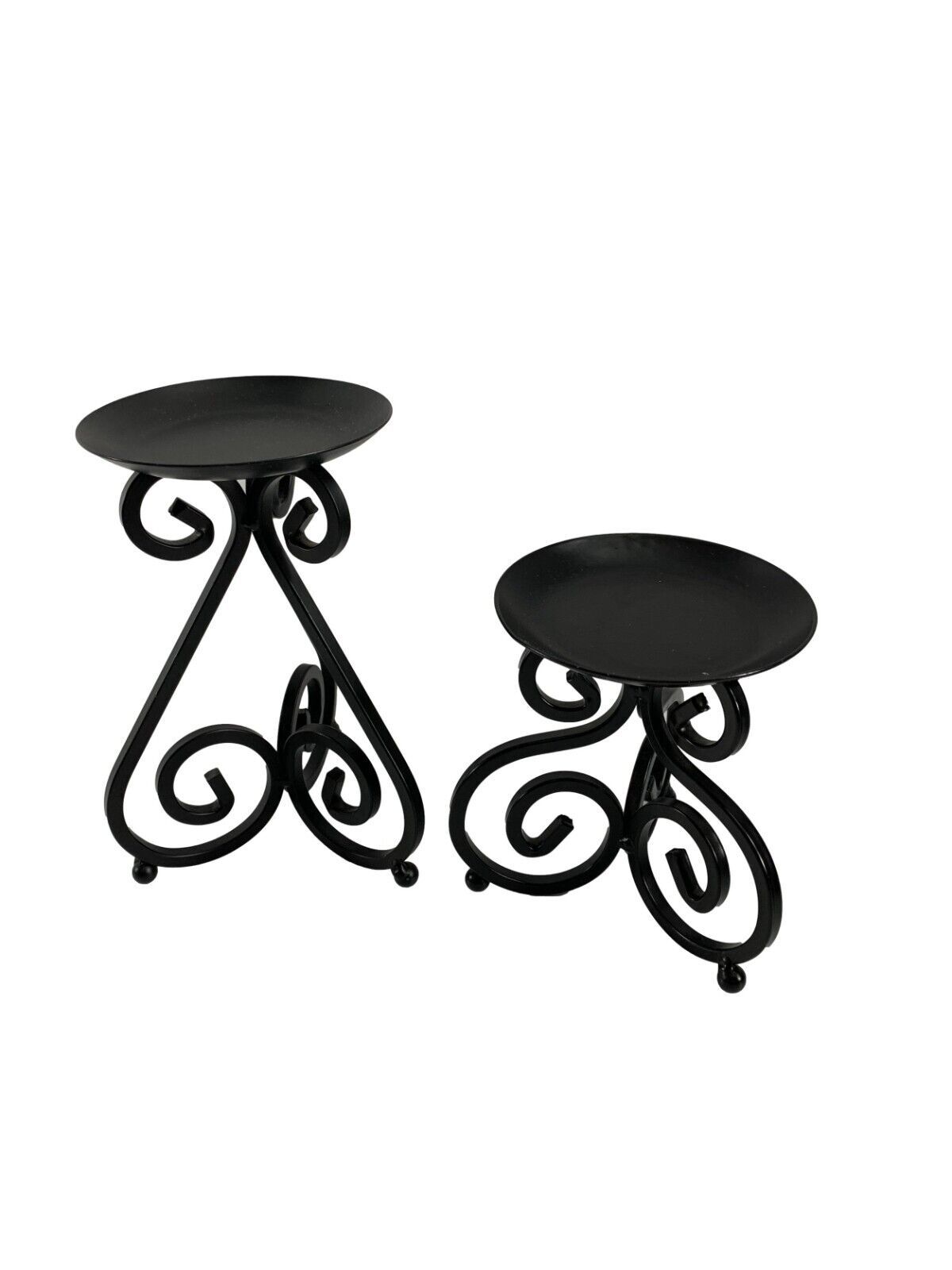 Lot of 2 Black Metal Pillar Candle Holders Hobby Lobby 7" 5" Swirls Table Top - $14.85