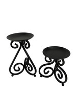 Lot of 2 Black Metal Pillar Candle Holders Hobby Lobby 7" 5" Swirls Table Top - $14.85