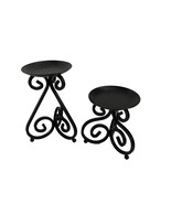 Lot of 2 Black Metal Pillar Candle Holders Hobby Lobby 7&quot; 5&quot; Swirls Tabl... - $14.85