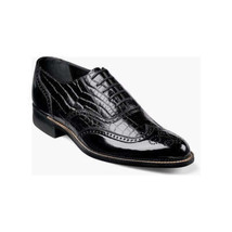 00267, Stacy Adams Leather Shoes Dayton Alligator Print Wingtip Lace Up Black image 3