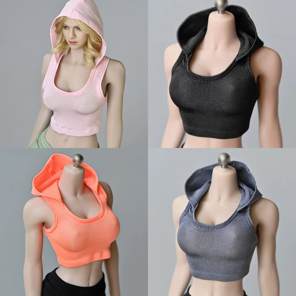 1/6 Scale Female Vest Clothes Hooded Super Short Style Sleeveless Tshirt for 12 - £17.61 GBP