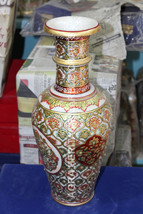 14&quot; Jaipuri Gold Hand Painted Indian Marble Flower Vase Interior Home Gift H5746 - £403.89 GBP