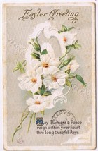 Postcard Embossed Easter Greeting White Flower Bouquet - £2.32 GBP