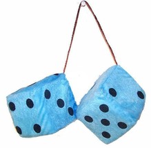 LARGE pair BLUE FUZZY PLUSH 3 INCH DICE rearview die solf hanging NEW ca... - $6.64