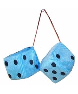 LARGE pair BLUE FUZZY PLUSH 3 INCH DICE rearview die solf hanging NEW ca... - £5.22 GBP