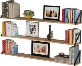 Wallniture Bora Long Floating Shelves, Wall Bookshelf Living, 48&quot;X6&quot; Set Of 3 - £58.29 GBP