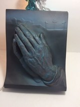 PRAYING HANDS CHALKWARE PLAQUE Southwestern Crucifix Hanging Jesus Johna... - £14.34 GBP