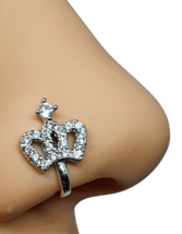 Crown Clip On Nose Stud Cuff Crown CZ Crystal Stones Non Piercing Silver Plated - £3.98 GBP