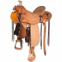 Western Natural Hand Waffle Tooled Roper Ranch Saddle Size 13&quot; To 17&quot; Inch - $380.00+