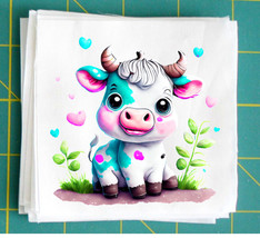 Fabric Panel Quilt Block Colorful Cow printed on fabric for crafting and sewing - £3.93 GBP+