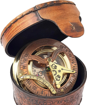 - Antique Brass &amp; Copper Sundial Compass, Sundial Clock in Box Gift Sun Clock Sh - £36.79 GBP