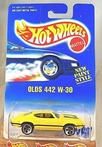 1991 Hot Wheels Blue/White Card #267 OLDS 442 W-30 Yellow Chrome-Base w/5Dot Sp - £8.06 GBP