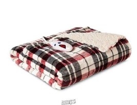 Biddeford Velour Sherpa Electric Heated Throw Blanket in Linen Plaid - $56.99