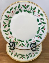 Lenox Holiday Dimension Gold Set of 2 Dinner Plates Holly Berries Christ... - $65.44