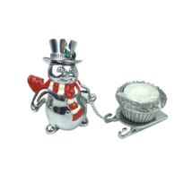 Lenox Yuletide Snowman Votive Candle Holder Silver Color - £15.37 GBP