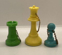 Vintage lot of chess pieces keychains plastic felt bottoms three different - $9.49