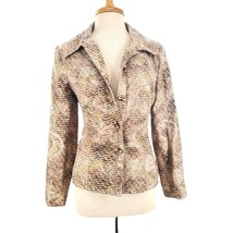 New CHICO&#39;S Jacket SILK Gold Silver Metallic Blazer Coat Woman&#39;s Small - £36.03 GBP