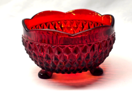 Vintage INDIANA GLASS Ruby Flash DIAMOND POINT 3-Footed Candy Nut Dish Bowl - £7.64 GBP