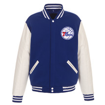NBA Philadelphia 76ers Reversible Fleece Jacket PVC Sleeves 2 Front Patch Logos - £94.42 GBP