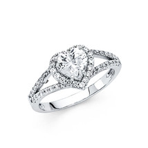 14K White Gold Heart Shape Cubic Zirconia Engagement Ring - £219.22 GBP