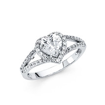 14K White Gold Heart Shape Cubic Zirconia Engagement Ring - £212.10 GBP