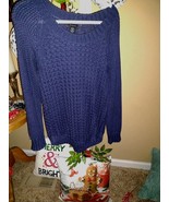 Calvin Klein Jeans Sweater Women Blue Cable Knit Boat Neck Large - $19.14 CAD
