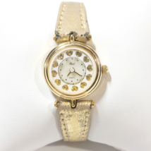 Vintage Pearl Brand Women&#39;s Watch Quartz Glitter Hearts Gold Leather Band - £19.14 GBP