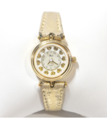 Vintage Pearl Brand Women&#39;s Watch Quartz Glitter Hearts Gold Leather Band - £19.25 GBP