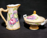 Antique Vintage LIMOGES FRANCE Hand Painted Floral Lidded Bowl And Pitch... - $64.32