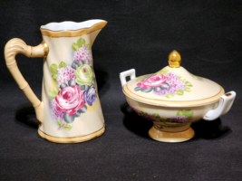 Antique Vintage LIMOGES FRANCE Hand Painted Floral Lidded Bowl And Pitcher Set - £50.31 GBP