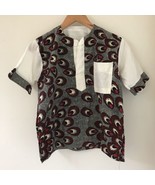 Handmade African Dutch Wax Feather Print Cotton Blouse Short Sleeve Shir... - £31.45 GBP