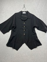 Vintage Ezzewear Womens Tunic Button Up Blouse M Lagenlook Black Minimalist - $38.88