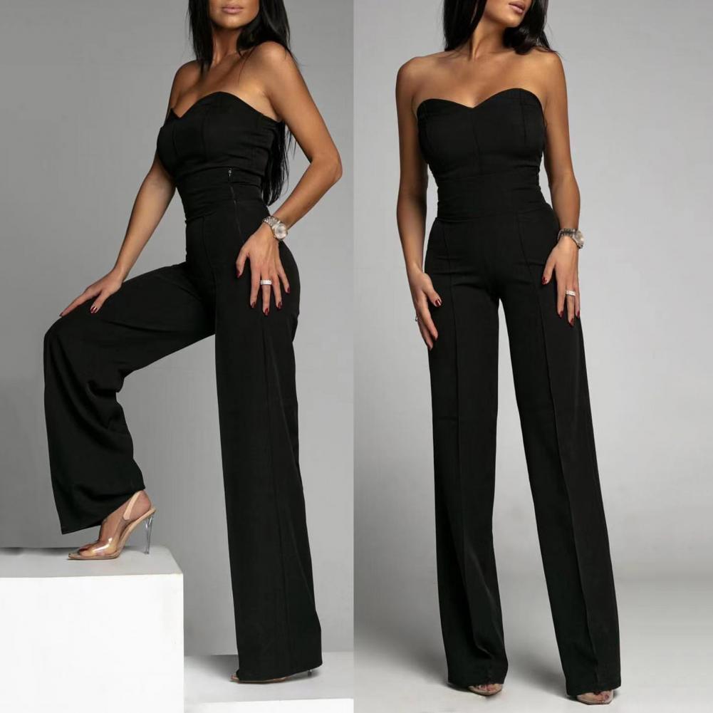 Sleeveless Backless Tight Waist Straight Wide Leg Jumpsuit - $35.95