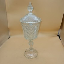 Vintage Indiana Tiara Clear Glass Diamond Point Compote Apothecary Jar Lid - £23.35 GBP