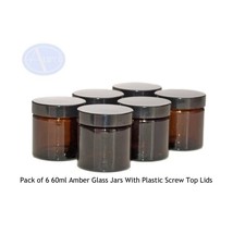 PACK of 6 - 60ml AMBER Glass Jars with BLACK Lids for Aromatherapy Blend... - £19.11 GBP